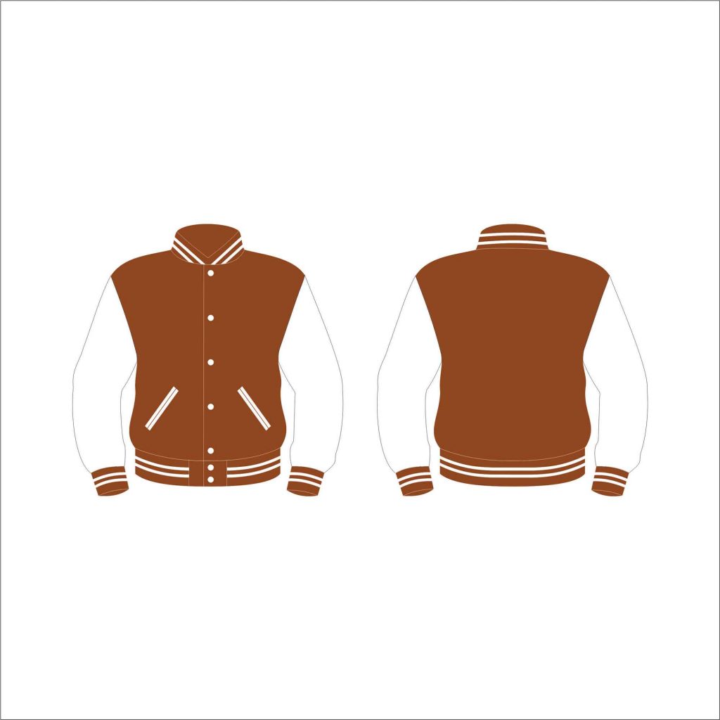 brown and white varsity jacket