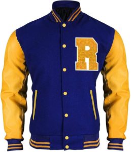yellow and blue varsity jacket