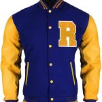 yellow and blue varsity jacket