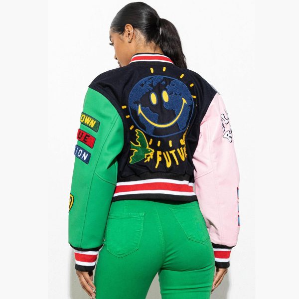 Plus Size Breathable Women Cropped Varsity Jacket Custom Logo Embroidered Leather Sleeve Crop Women Letterman Baseball Jackets - Image 5