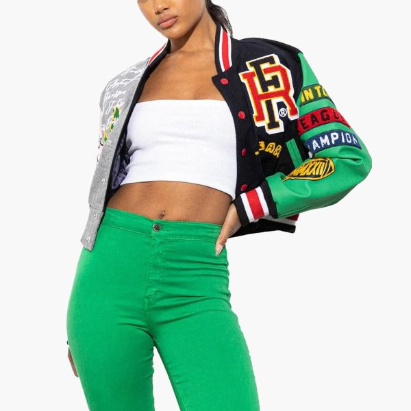 Plus Size Breathable Women Cropped Varsity Jacket Custom Logo Embroidered Leather Sleeve Crop Women Letterman Baseball Jackets - Image 3