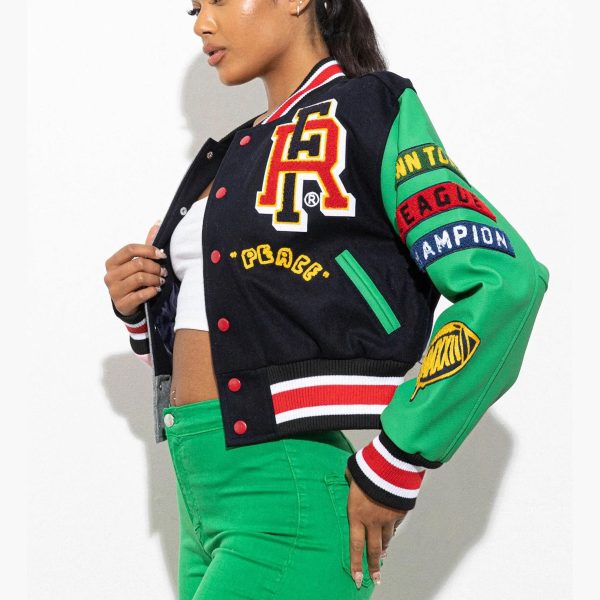 Plus Size Breathable Women Cropped Varsity Jacket Custom Logo Embroidered Leather Sleeve Crop Women Letterman Baseball Jackets - Image 4