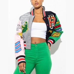 women cropped varsity jackets