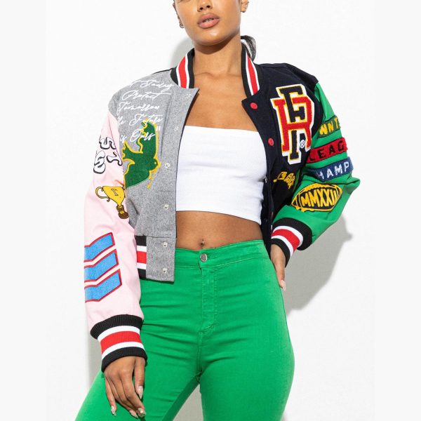 women cropped varsity jackets